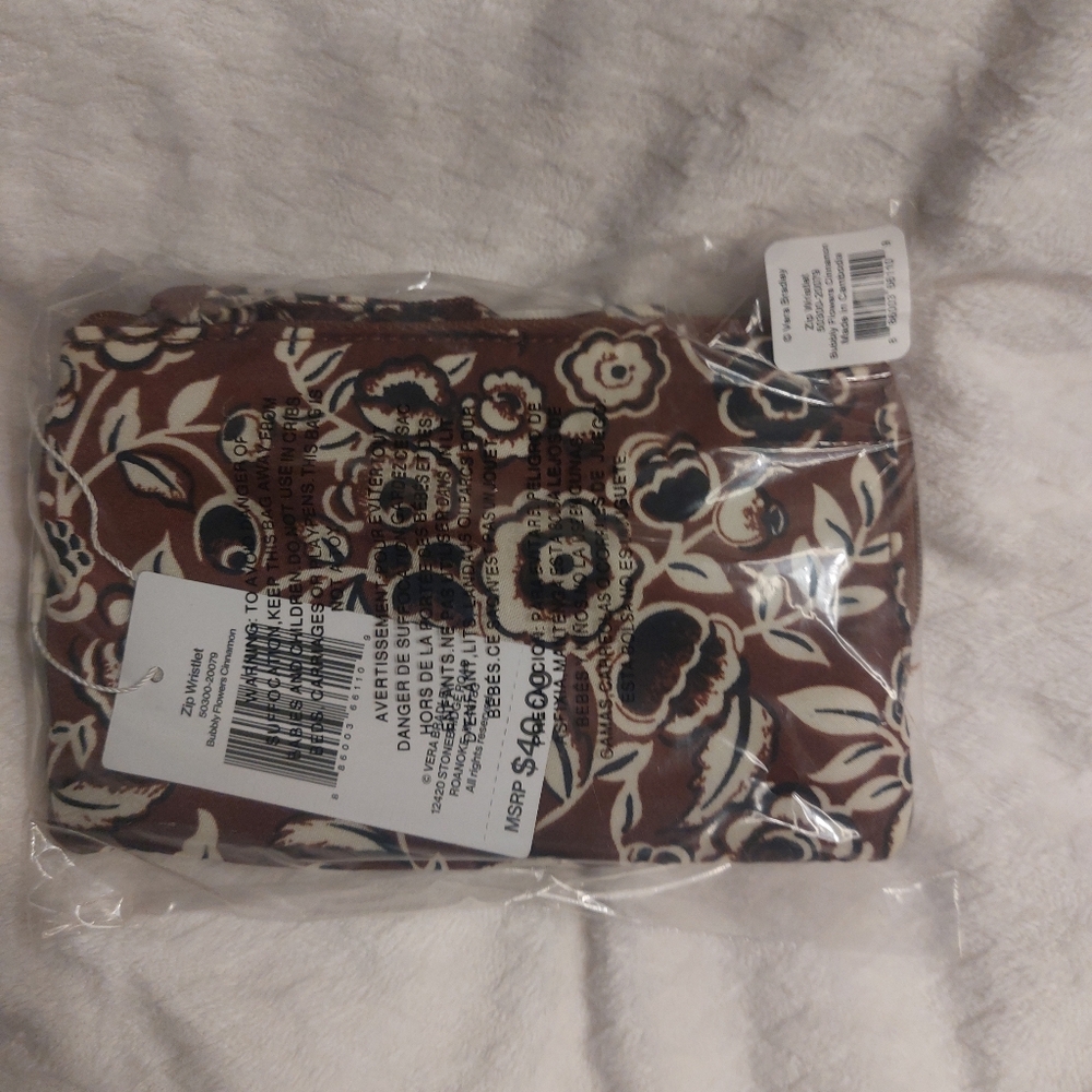 Vera Bradley Bubbly Floral Flowers Cinnamon Wristlet New